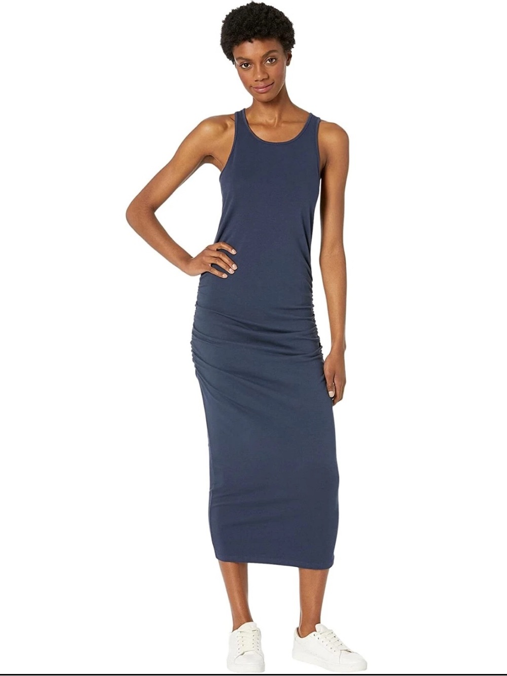 Michael Stars L33727 Womens Blue Racerback Shirring Midi Dress Size m